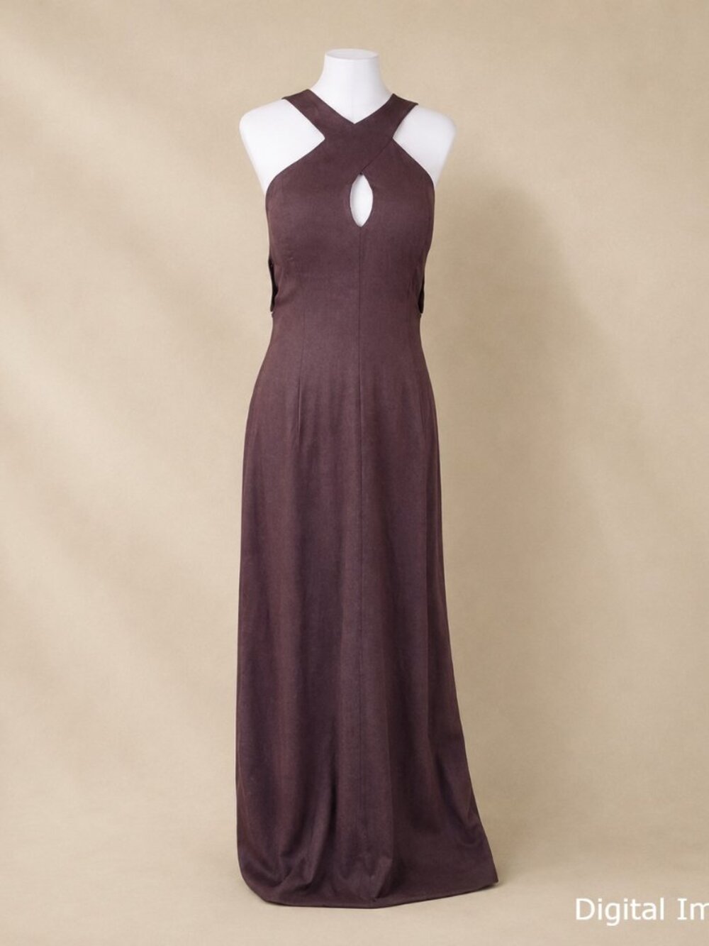 VTG Geary Roark Kamisato Maxi Dress 12 Brown Linen Halter Cross Back USA